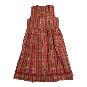 April Cornell Pink Plaid Cotton Button Front Dress Girls 11/12